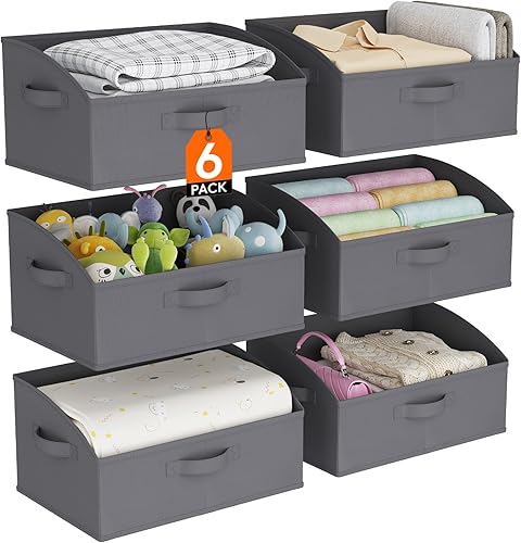 Miniatura 13 de Lifewit Contenedores de almacenamiento trapezoidales para armario, 6 paquetes de cestas organizadoras de armario no tejidas con asas, cajas Gris