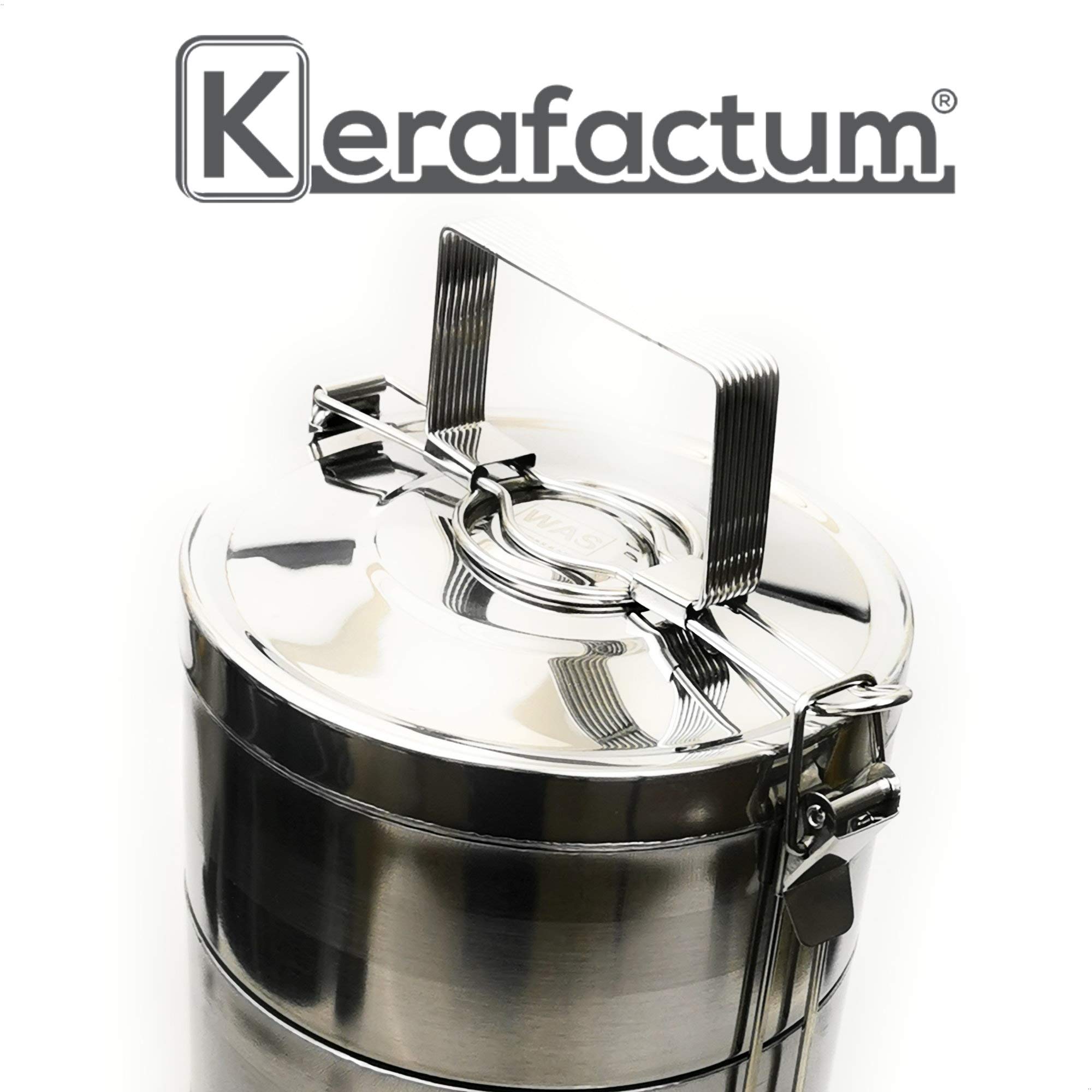 Kerafactum Essenträger Edelstahl Etagen Behälter Transportbehälter mit 3,6 Liter Volumen 4 Box für Essen ideal als Indian Lunchbox Speisenbehälter zum Warmhalten Wärmebehälter Henkelmann