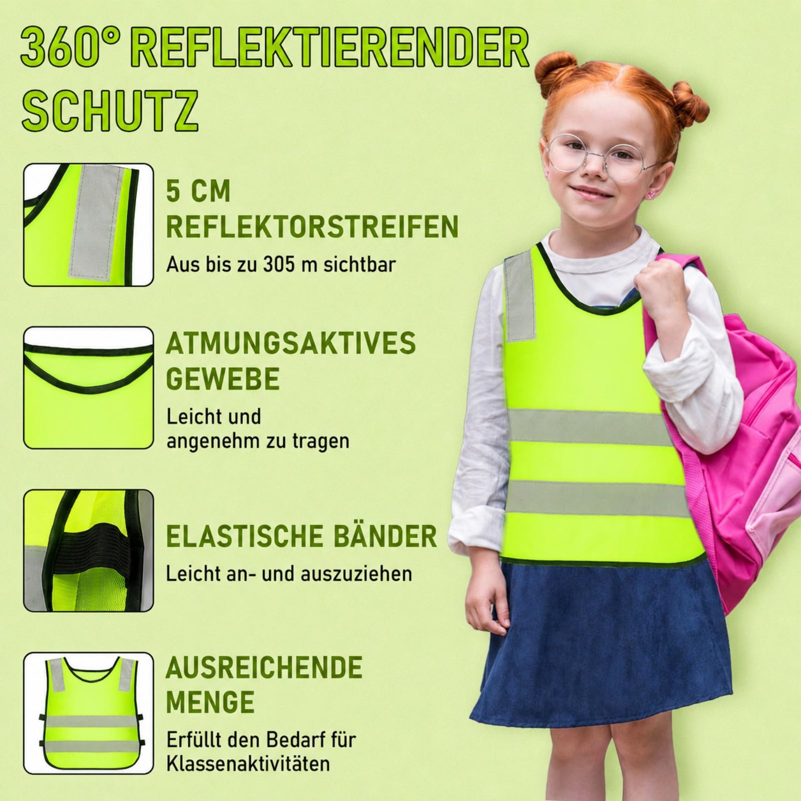 20 Stück Warnweste Kinder, Grad Reflektierende Sicherheitsweste Gelb, Hochsichtbare Weste für Sport, Laufen, Fahrrad, Schule, Auto, Jungs, Mädchen