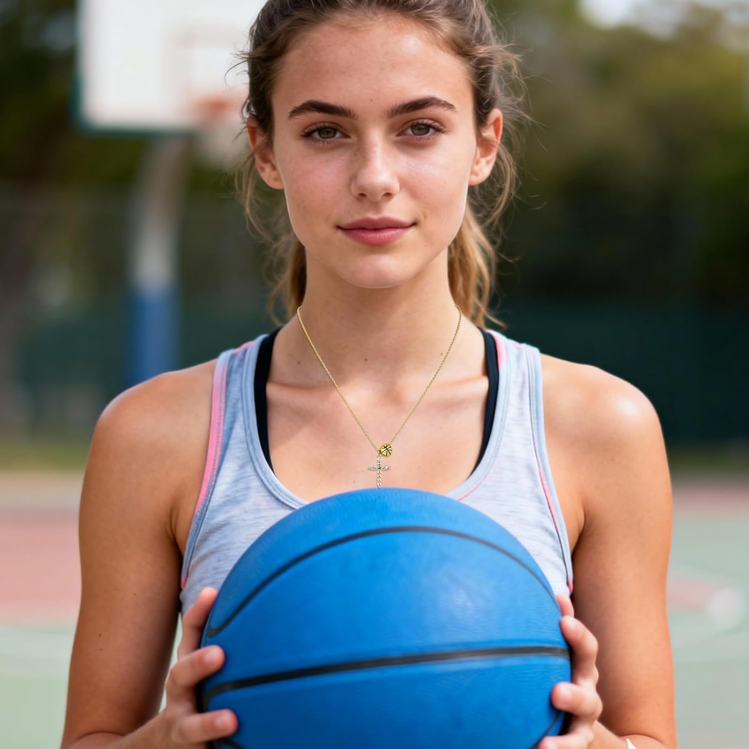 Sport Cross Necklace for Woman, Gold-Colored Sport Theme Necklace with Cross Pendant Jewelry for Fans Players - Image 6