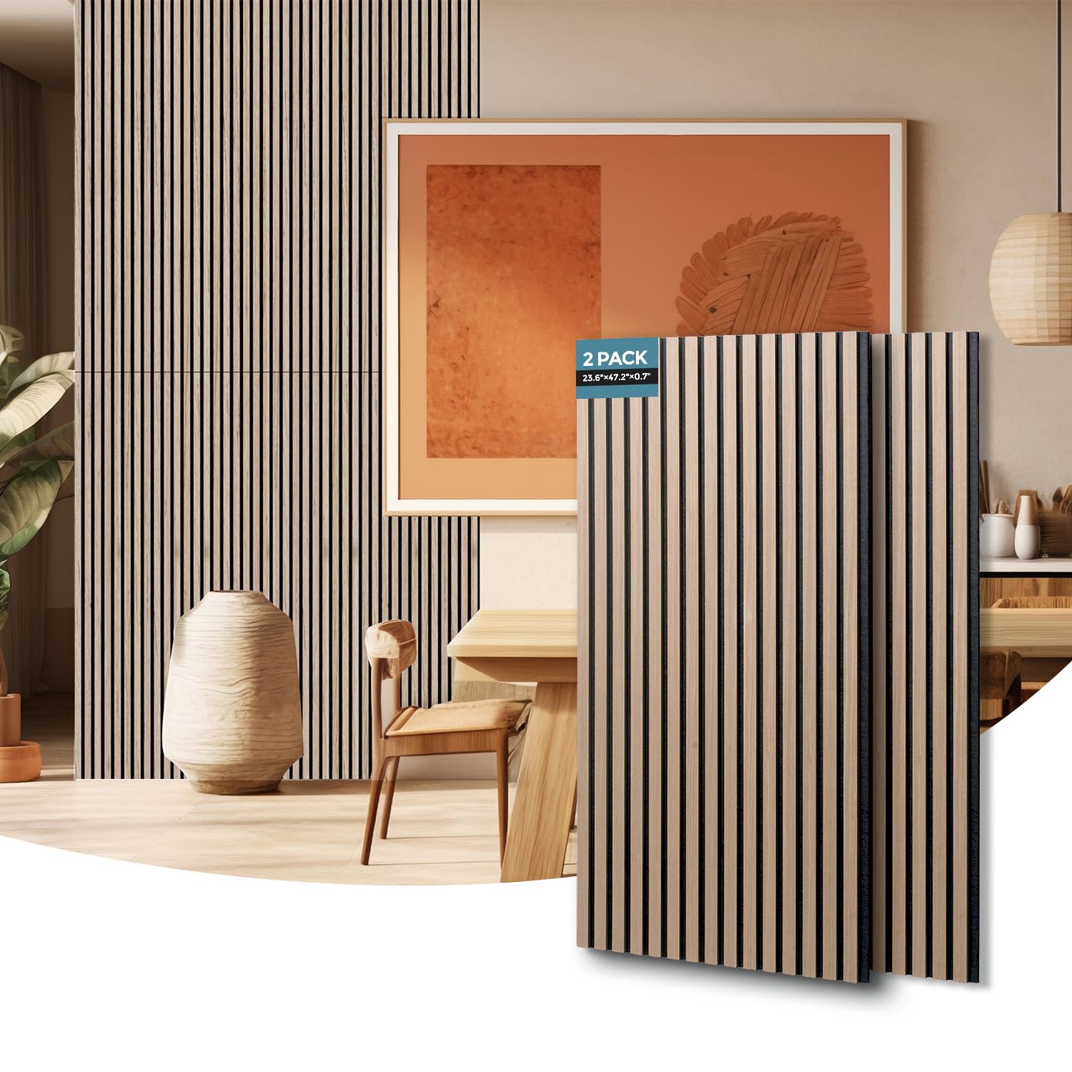 AKUMAX Wood Slat Acoustic Panels (Walnut, 2-Pack 47.2' x 23.6')