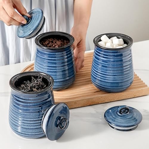 Miniatura 6 de Tarros de cerámica para almacenamiento de alimentos, recipientes de cocina de porcelana de 25 onzas con tapas herméticas, juego de 3, recipientes de