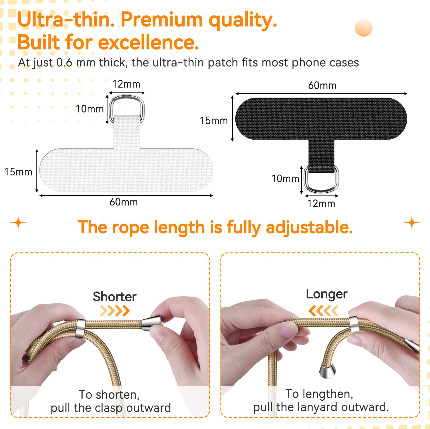 iVoler Cordino per Cellulare Universale con 2 pezzi Patch, Regolabile e Rimovibile Cordino Tracolla per Telefono, Adatto per iPhone Samsung Xiaomi e Qualsiasi Custodie per Smartphone - Oro