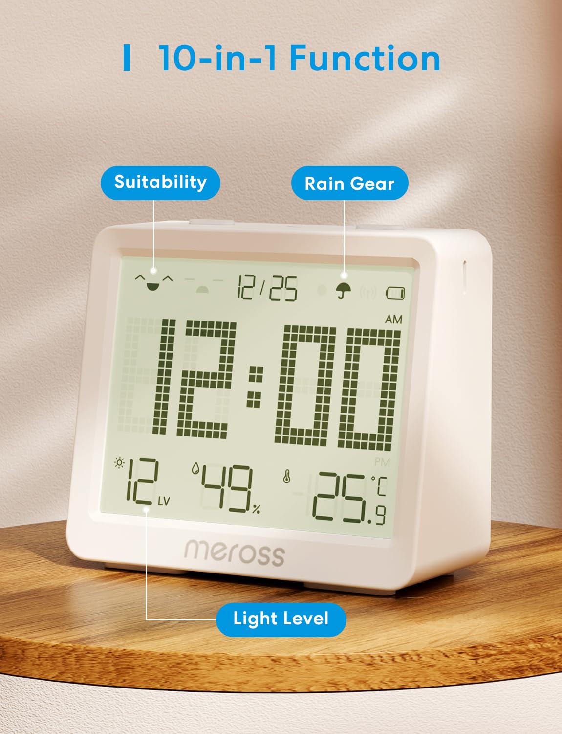 Meross WiFi Inteligentny termometr higrometr z dużym wyświetlaczem, czujnikiem temperatury wilgotności obsługuje alerty i powiadomienia, kompatybilny z Matter, Apple HomeKit, Alexa i Google Home
