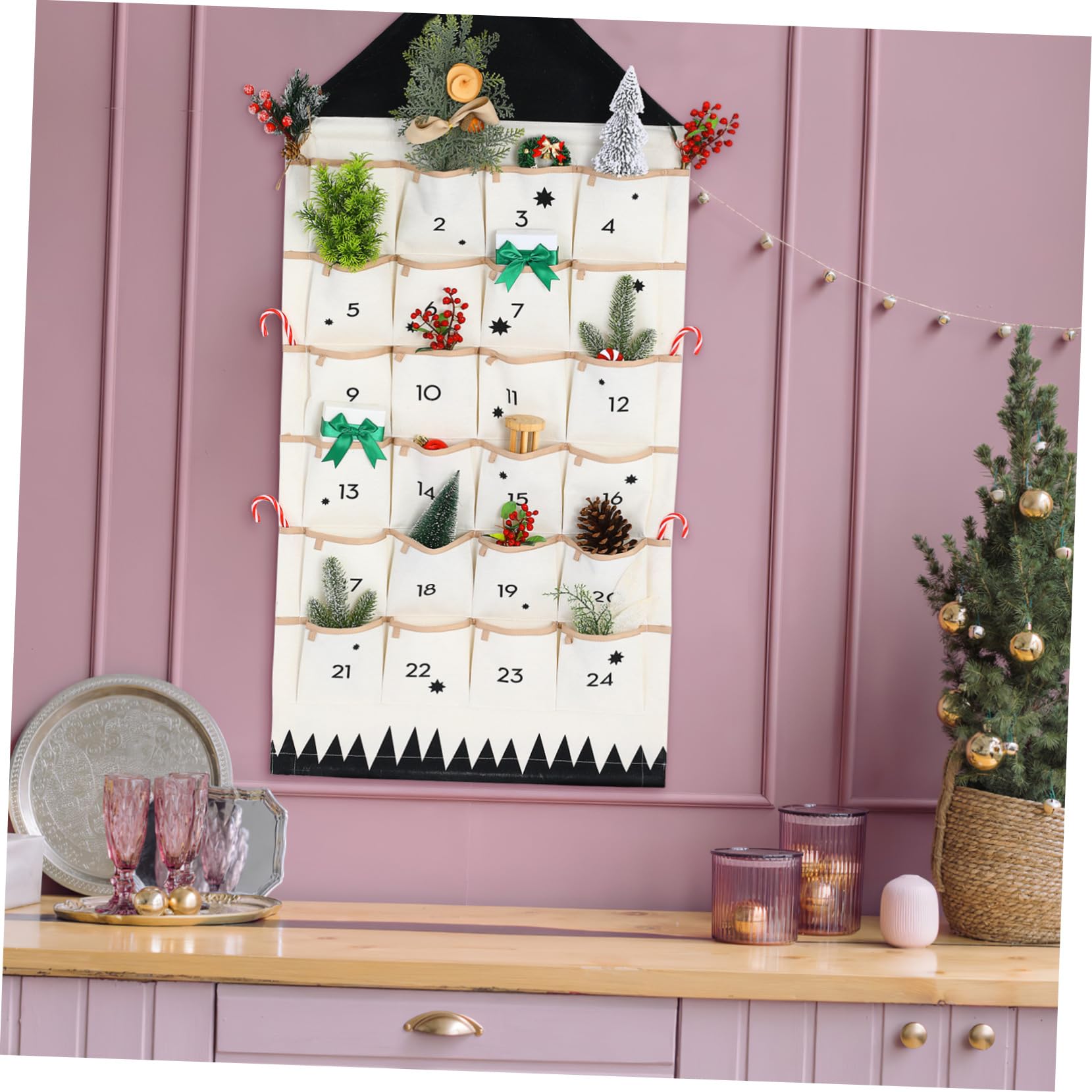 Wandbehang Adventskalender Tasche Taschen Lagerung Baumwollstoff Weihnachtsdekor einfach aufzuhängen