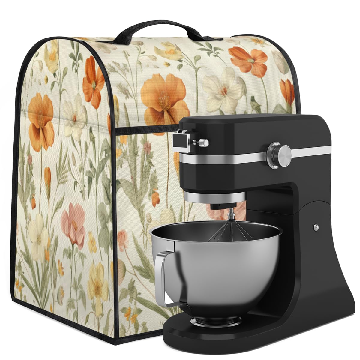 Coffee Maker Cover Vintage Flower Kitchen Appliance Covers Small Appliance Covers Blender Cover Juicer Cover Dust Covers for Kitchen Appliances with Top Handle and Pockets,Washable,B952