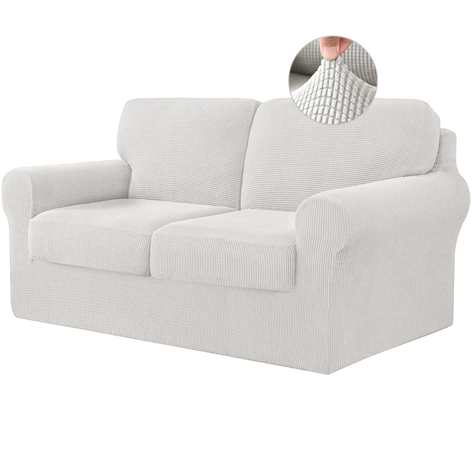 Copridivano Elasticizzato con Schienali Separati E Cuscini Seduta, Copridivano Antiscivolo con Fascia Elastica, Proteggi Mobili Jacquard (2 Posti,Bianco)