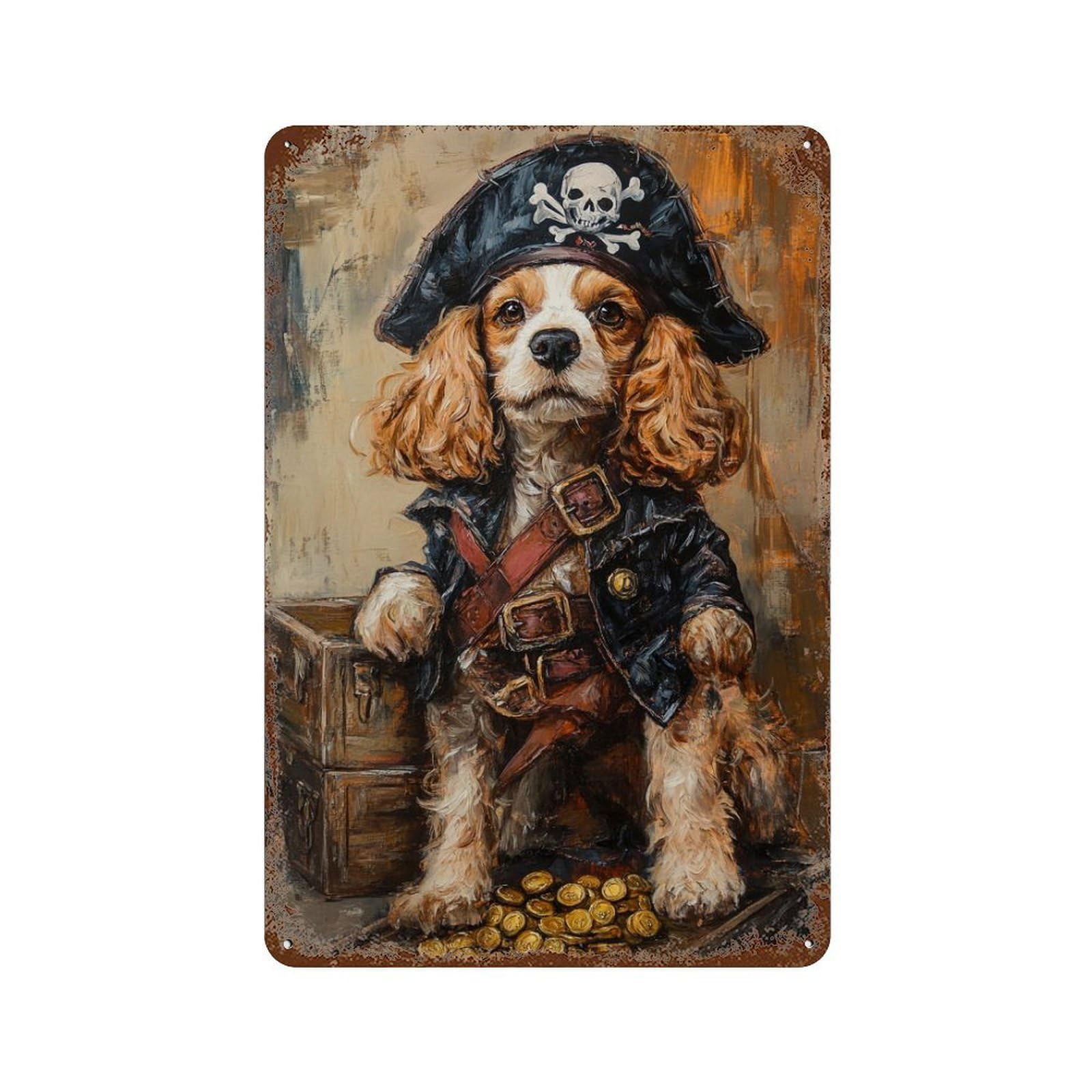 Pirate Dog Treasure Chest-29 Rustic Tin Plaque 11.8"x7.9", for Pub, Kitchen And Man Cave Decor, Vintage Wall Decor
