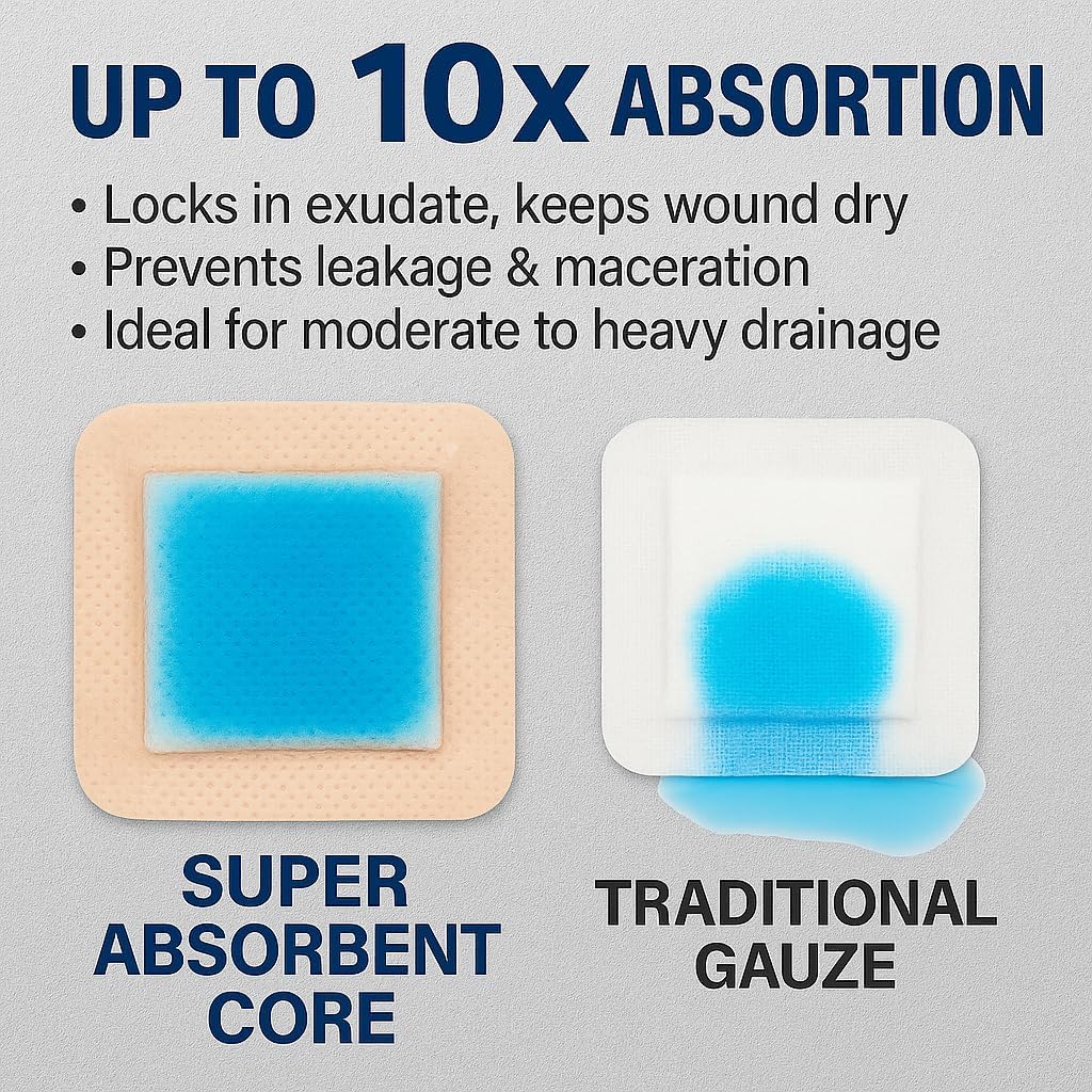 Silicone Foam Dressing 3x3 inches 10 Pack Advanced Exudate Control for Pressure Ulcers, Surgical Wounds & Diabetic Care Waterproof Wound Dressing First Aid Bandage for Wound Care - Image 6