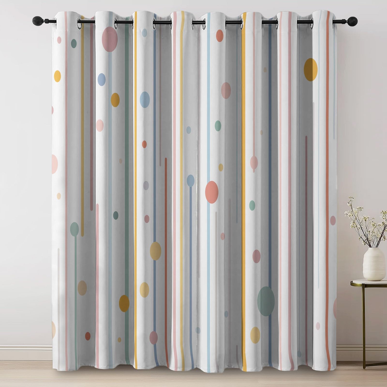 Verdunkelungsvorhänge H215 x B110 cm 2 Paneele, Geräuschreduzierung & Wärmeisolierung Minimalistisch Modisch Streifen Punkte Vorhänge Blickdicht für Schlafzimmer Wohnzimmer Kinderzimmer, Weiß