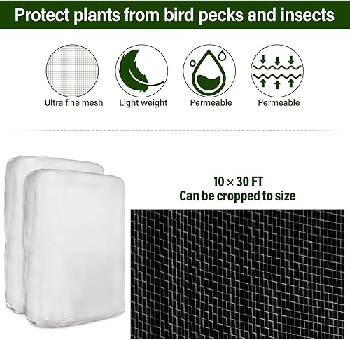 Miniatura 4 de Woanger Paquete de 2 redes de malla de jardín con 100 aros de jardín, 72 clips, 80 conectores, protección de malla ultra fina para plantas,