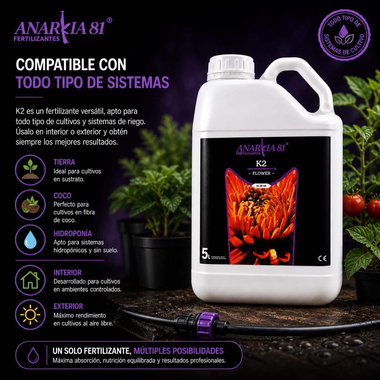 K2 5 L – Fertilizante de Floración para Plantas Nutrición Base Alta Concentración PK Acción Rápida Mejora Densidad Peso y Rendimiento en Cultivo Interior y Exterior - Anarkia81