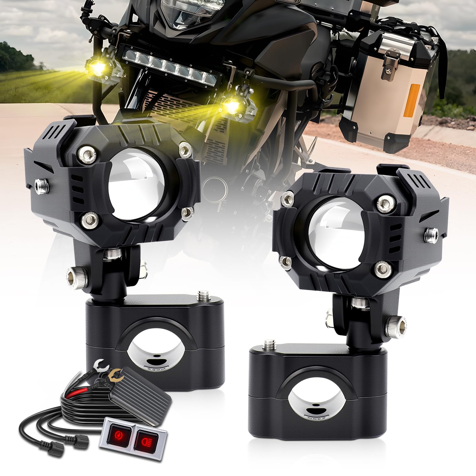 CO Light - Luces adicionales para moto antiniebla LED 20000LM Gen 2 faro de moto 7 modos estroboscópicos IP68 para conducción nocturna lluvia carretera montaña seguridad con kit haz y soportes de 18 a