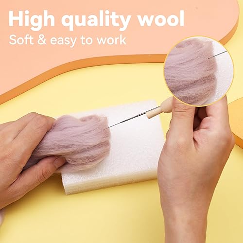 Miniatura 3 de Mayboos Wool Roving - Suministros de fieltro de lana natural de color de 1.76 onzas, lana pura gruesa con bolsa de almacenamiento, lana para fieltro