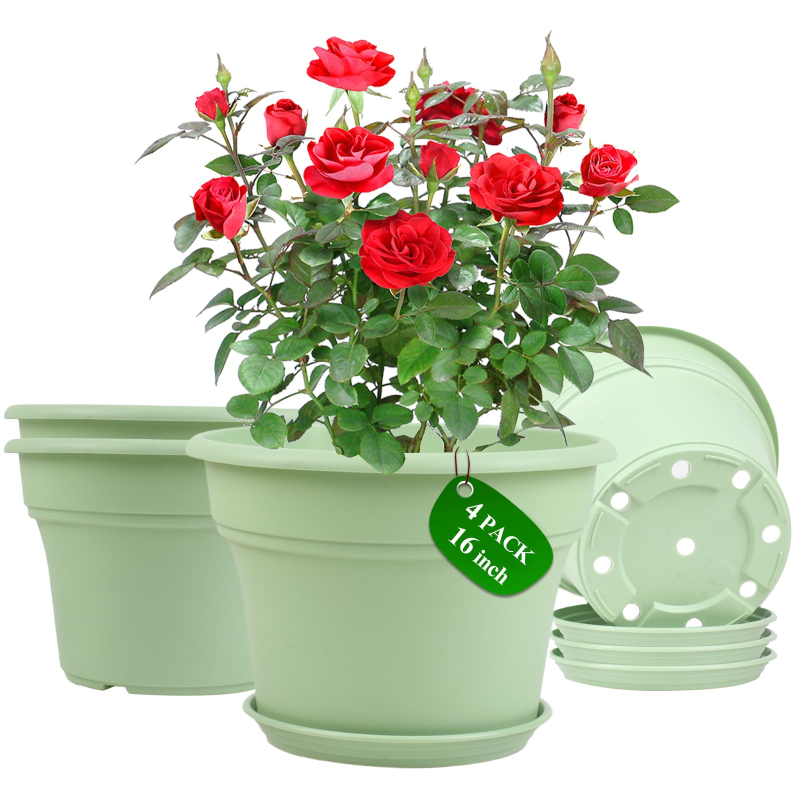 Pottiffe 16 Inch Plastic Flower Pot 4 Pack