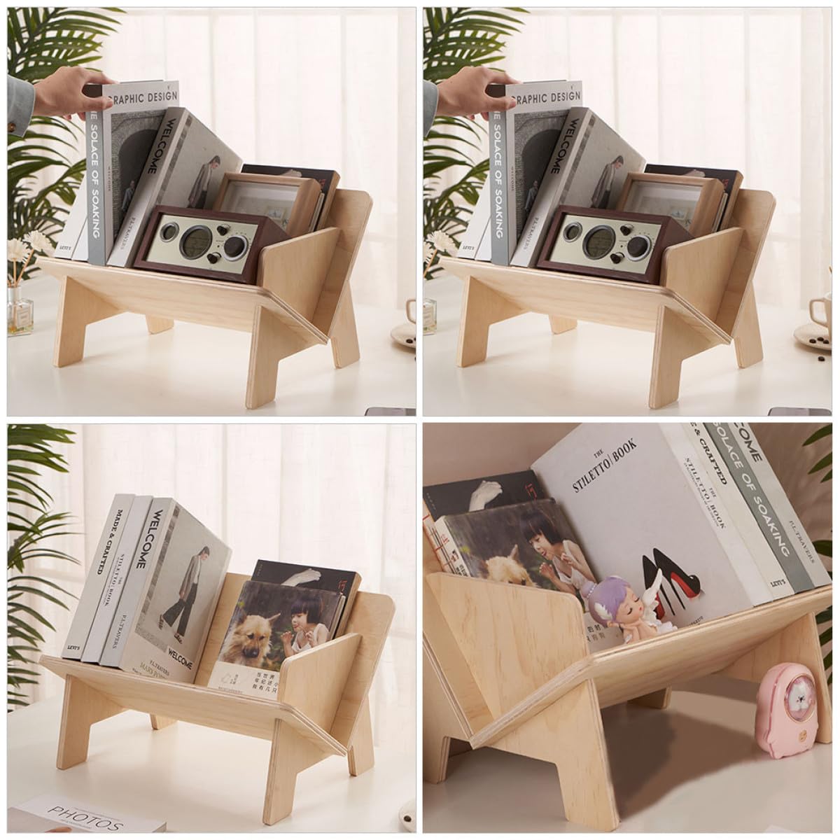 STOBAZA Estante de Almacenamiento de Escritorio de Madera Beige Diseño Inclinado para Organizar Libros y Papelería en Oficina o Escritorio
