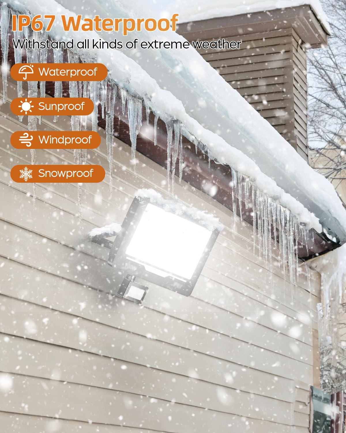 Foco LED con Sensor de Movimiento 100W - 10000LM 6500K Focos LED Exterior con Sensor de Movimiento IP67 Impermeable para Jardin, Patio (1 Piezas)