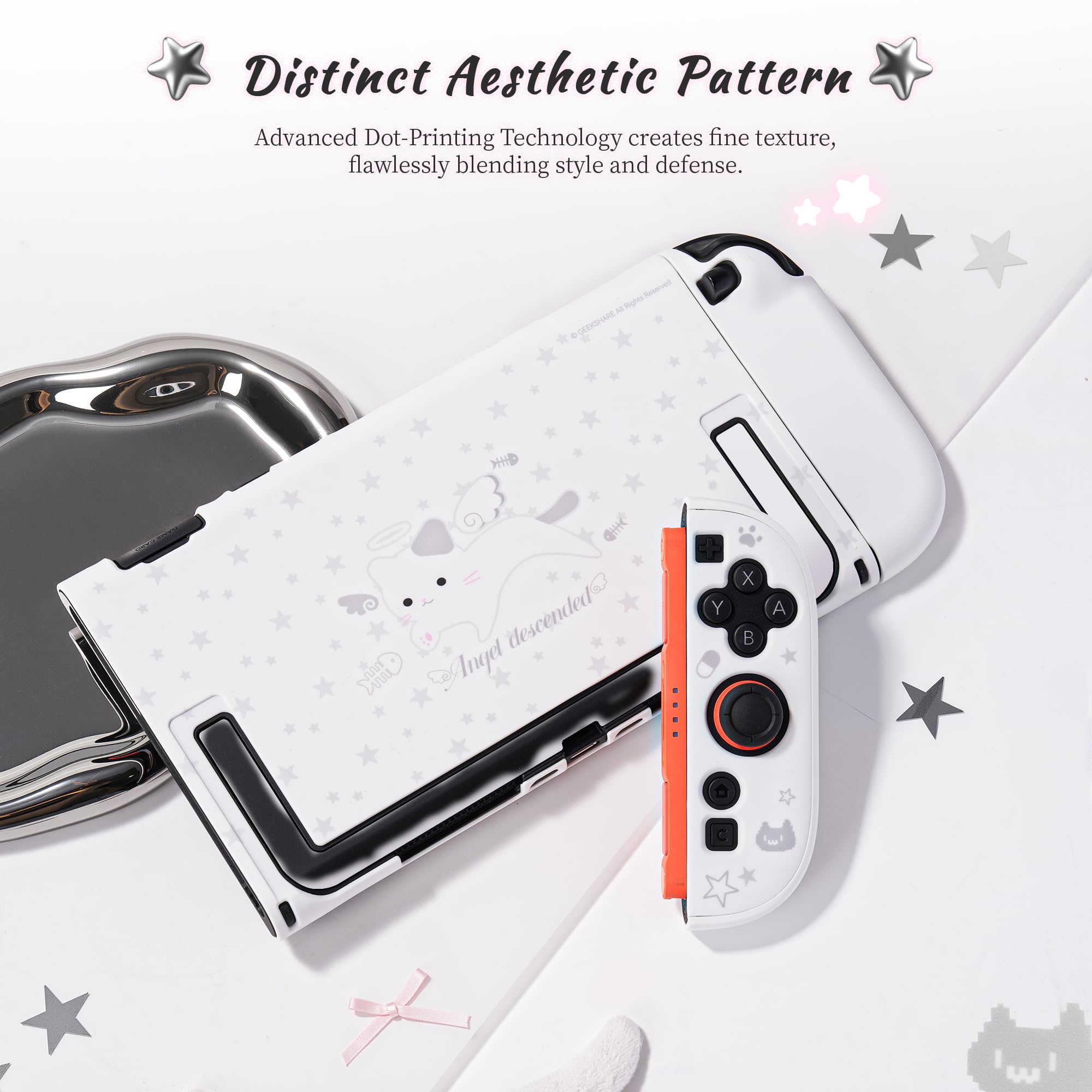 GeekShare Etui ochronne kompatybilne z Switch 2, Kawaii Cartoon Dockable Case Kompatybilny z Switch 2, Odporna na zarysowania i wstrząsy Design Cover Skin - Star Kitty