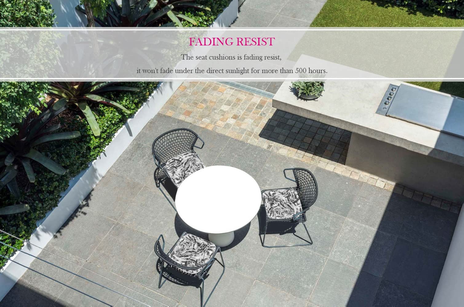 FBTS Prime Outdoor Seat Cushions Set of 2 Patio Chair Cushions with Ties 16x17 Inch Black Leaf U-Shape Chair Pads for Outdoor Patio Furniture Garden Home Office