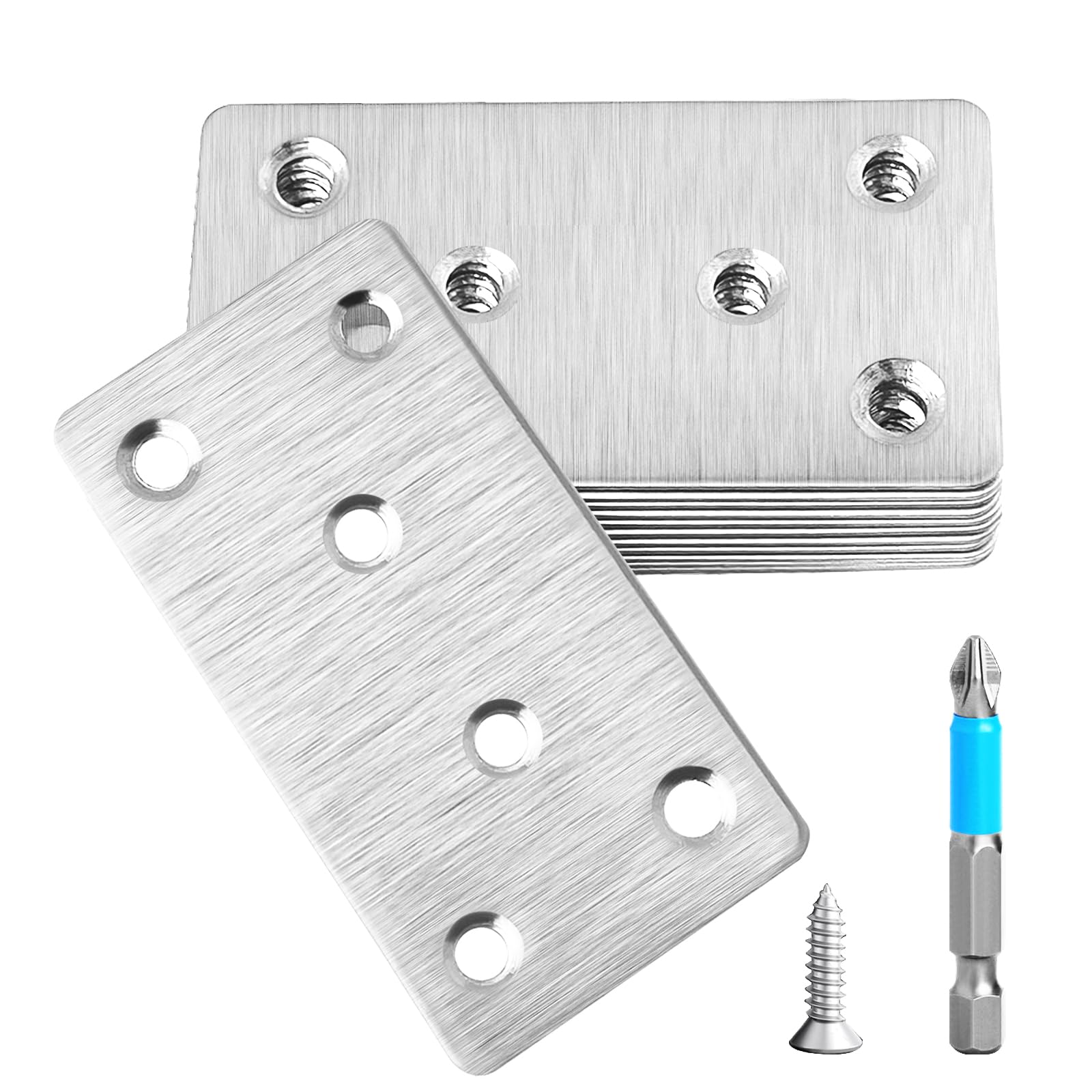 8 Pcs Mending Plate, 3.15 x 1.5 inch Stainless Steel Flat Plates with Holes, Straight Metal Mounting Braces Brackets Kit for Furniture, Wood Joint Connector (Silver, 3.15 inch)