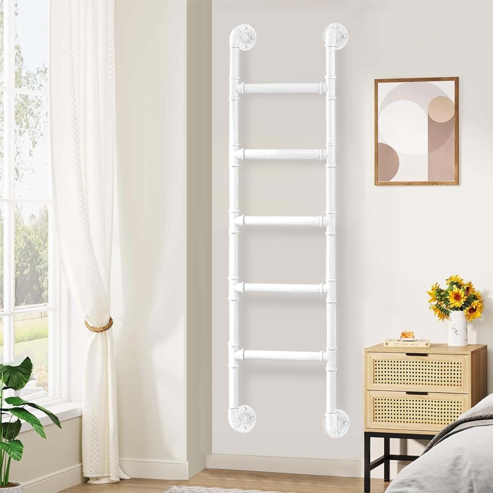 Échelle de mezzanine robuste métal blanc 125cm fixée au mur pour gain de place maison