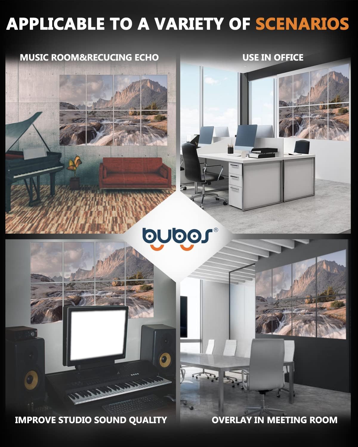 BUBOS 8 Pack Art Acoustic Panels Self-adhesive Soundproof Wall Panels,48X32Inches Sound Absorbing Panels,Decorative Acoustical Wall Panels, Acoustic Treatment for Recording Studio (Teton Peak)