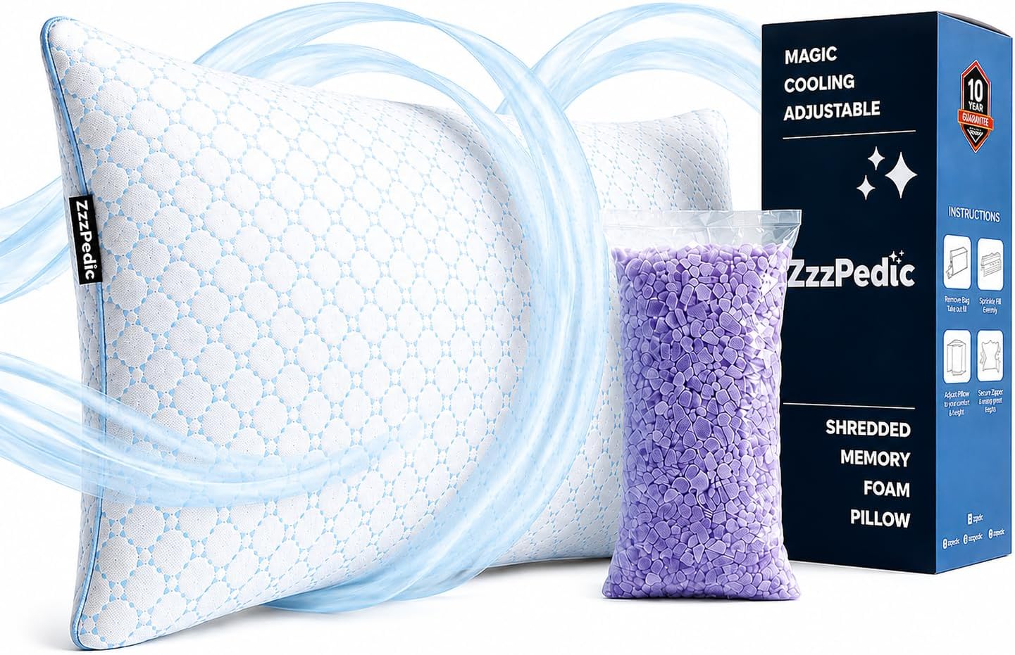 Queen Magic Cooling Adjustable Shredded Memory Foam Pillow