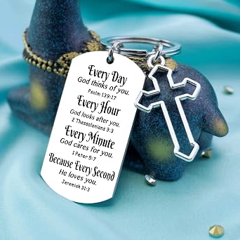 Aisity Christian Gifts for Women Inspirational Bible Verse for Friends Men Cross Christians Keychain