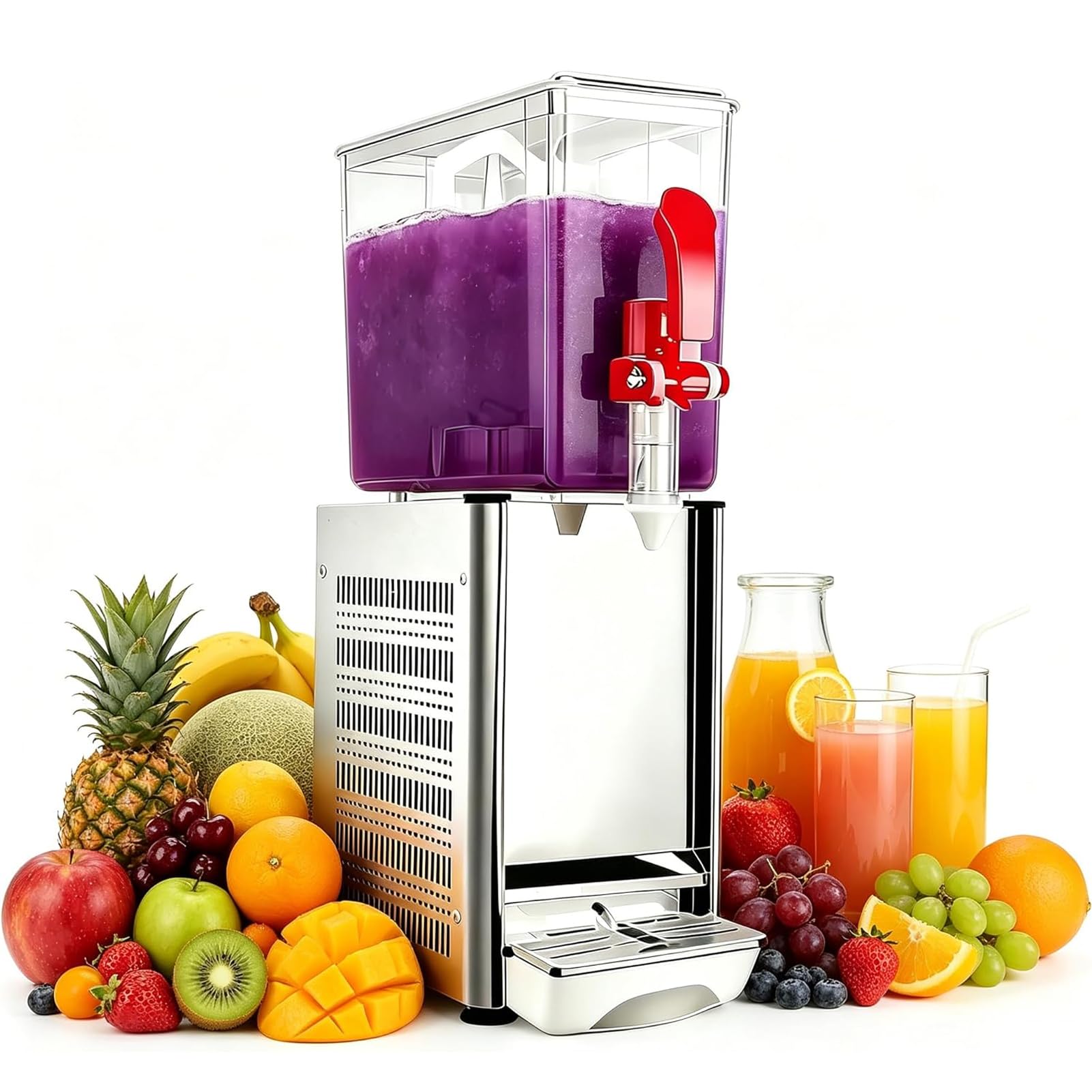 LYJIANGXIN Commercial Beverage Dispenser with 1-2 Tanks, 10 L Capacity Per Tank, 180w/280w Stainless Steel Cold Drink Machine, Maintains 7°C~12°C Cooling Temperature, for Restaurants, Bars