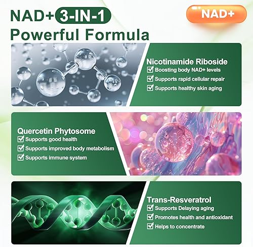 Miniatura 2 de Suplemento alternativo NMN, ribósido de nicotinamida liposomal 900 mg, resveratrol de ribósido de nicotinamida NAD, quercetina, suplemento NAD de
