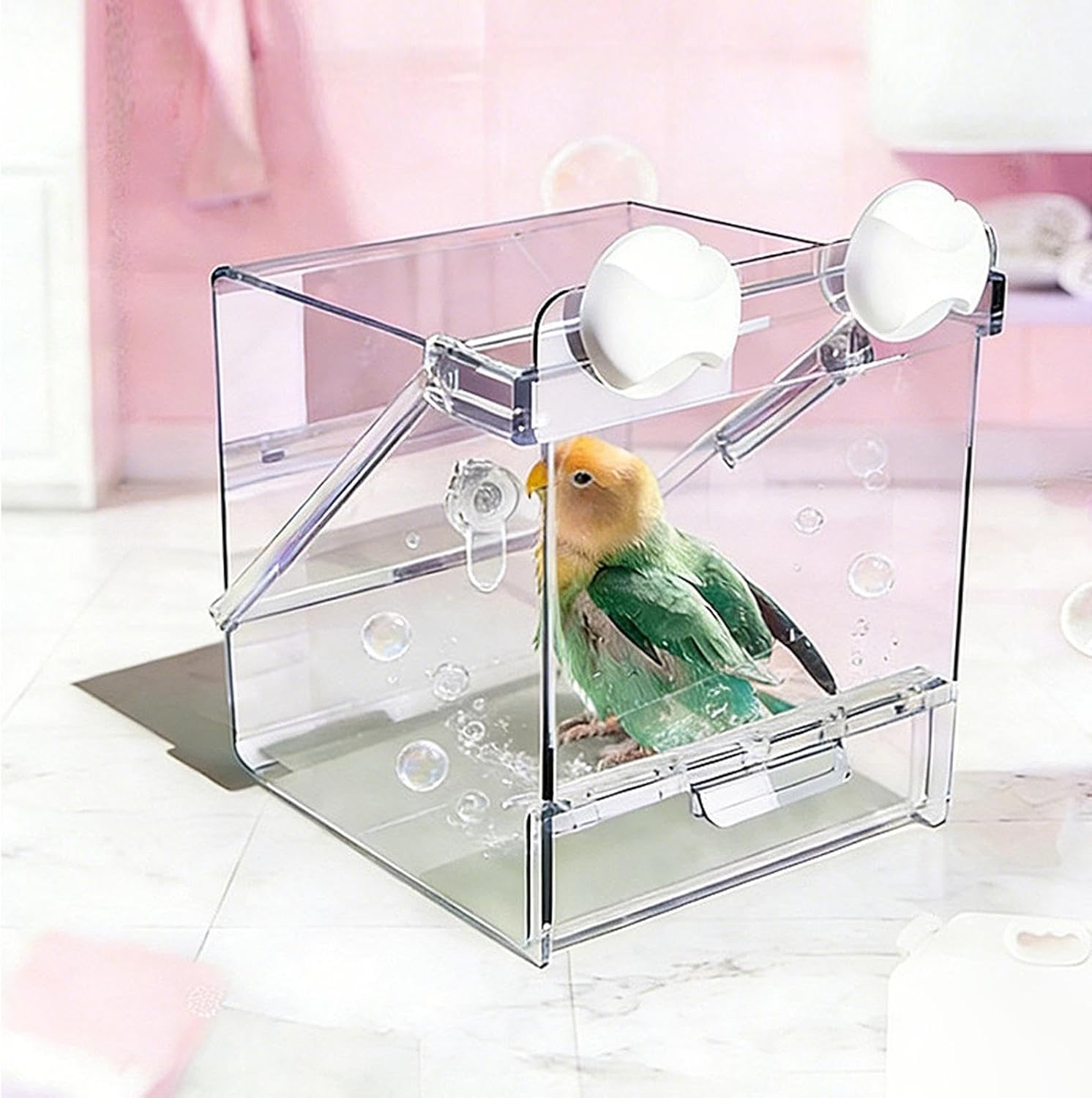 Bird Bath Cage, No-Leakage Bird Bathtub, Pet Bath - Clear Bathtub, Parrot Baths | Hanging Hooks Cage Accessory for Feeding Small Medium Cockatiel Lovebird Finch Cockatoo Canary Aviary