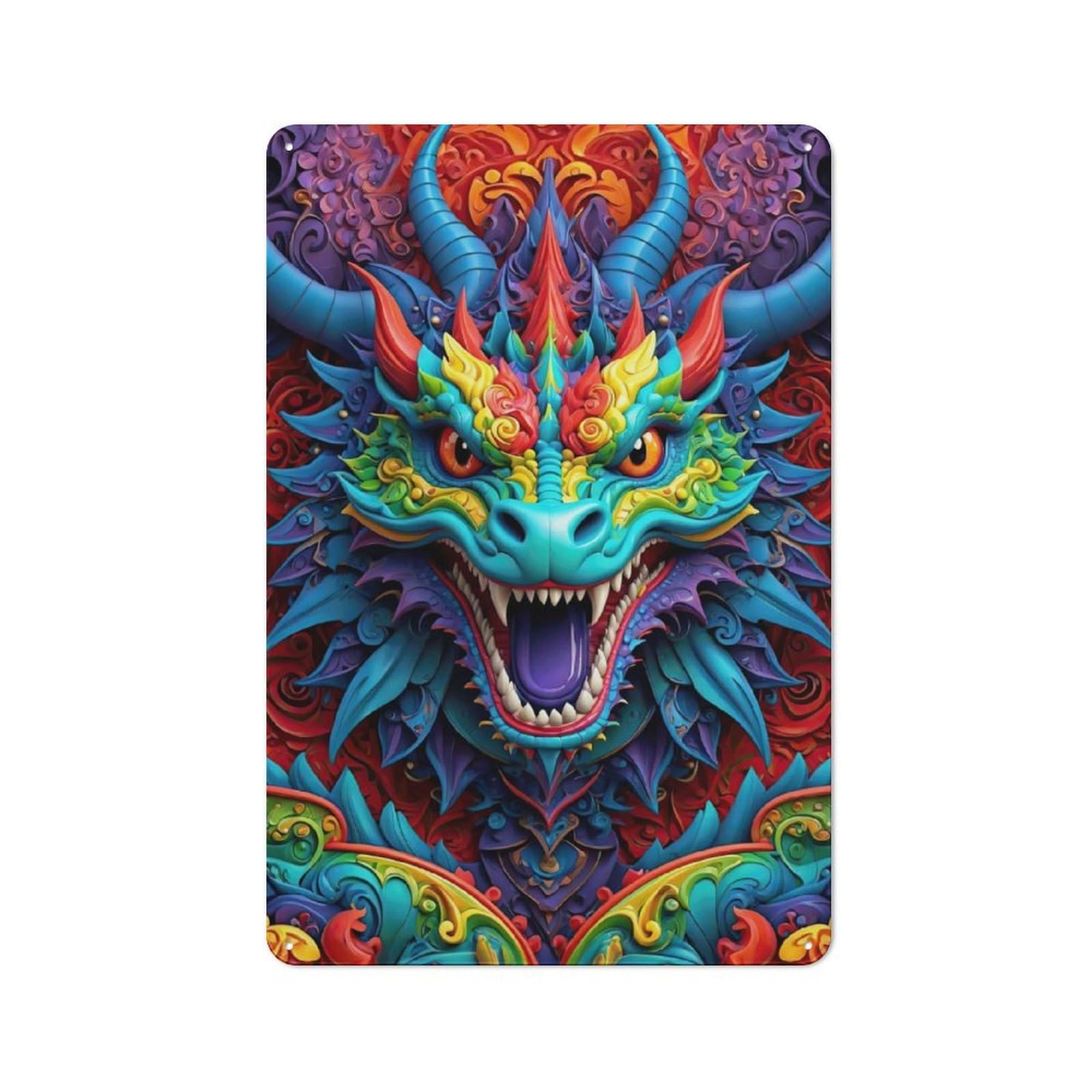 Junmoney Ode To The Vibrant Dragon Tin Wall Plaque 30X20cm With For Studio Or Craft Room, For Metal Sign Collectors, For Kitchen And Home Bar Decor