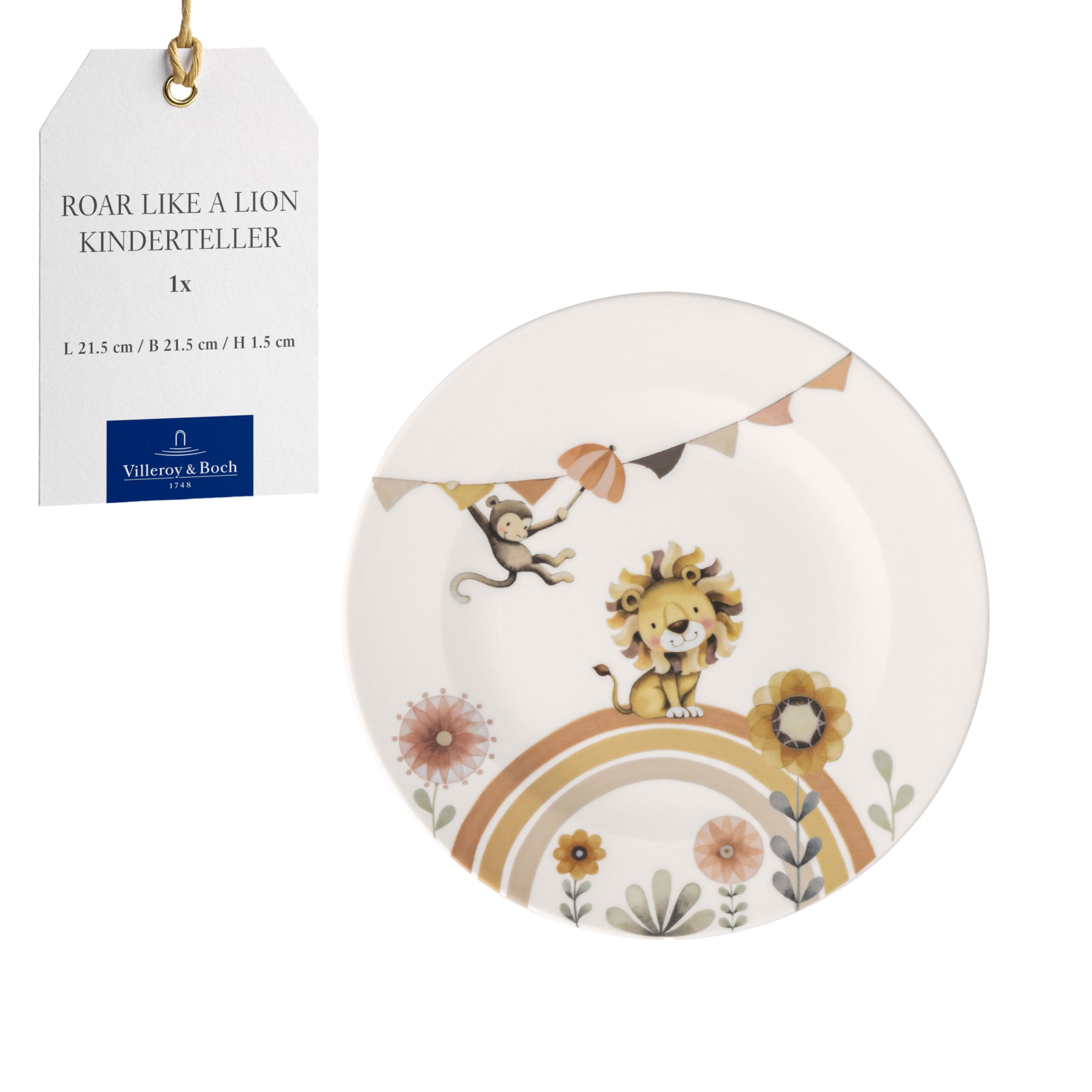 Villeroy & Boch Boho Kids "Roar like a lion" Children's Plate, Beige, Dishwasher Safe, Microwave Safe, Dinner Plate, Children's Plate, Ceramic Animal Motif, Lion and Monkey, Premium Porcelain