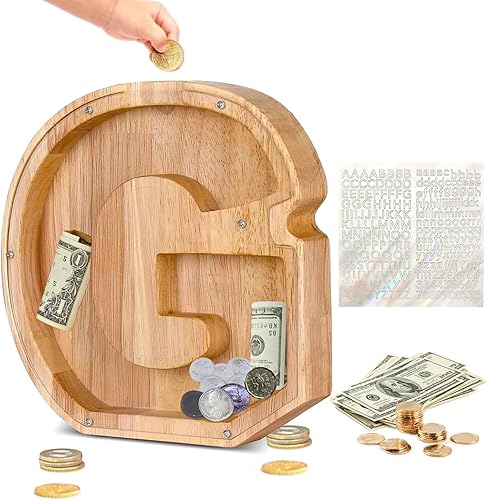 Miniatura 101 de Alcancía de madera con letras de madera, alcancía para niños y niñas, grande, 26 letras del alfabeto, banco de dinero personalizado con nombre