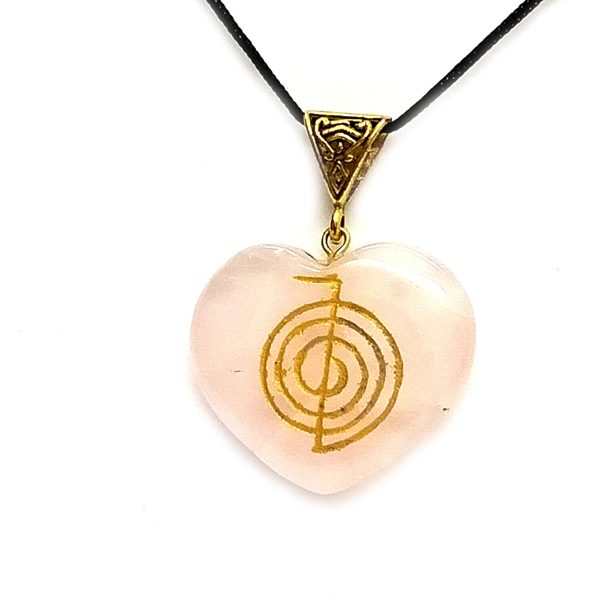 astroghar Rose quartz Cho Ku Rei Reiki Symbol Engraved Heart shape pendant For men And Women-picture-62