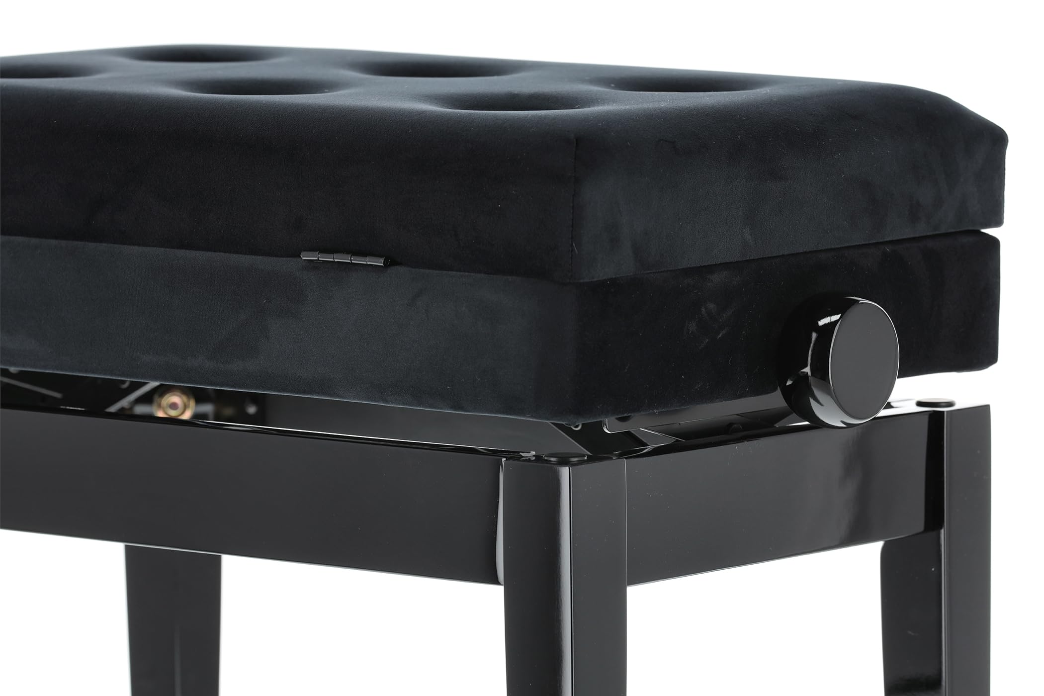 GEWA Pianobank Compartimento Deluxe (madera maciza, carga de rotura de 2 toneladas, asiento de 52x30 cm, mecanismo de tijera preciso, altura de 48 a 57 cm), negro brillo intenso