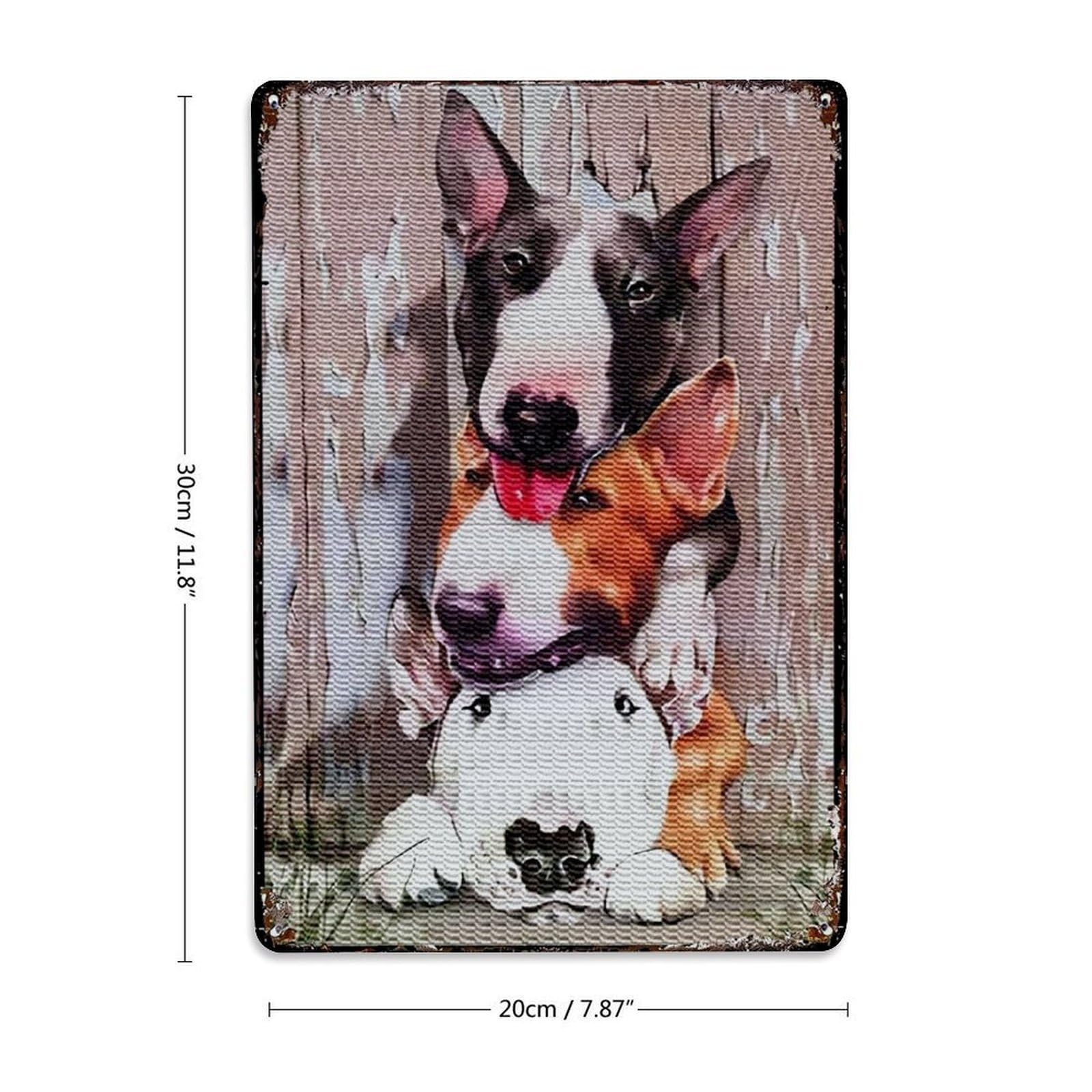 Jdfenggu Vintage Three Dogs Together On Wood Retro Metal Tin Sign, Decor Art Poster For Bar, Home, Man Cave, Kitchen, Laundry Room Gift 8X12inch