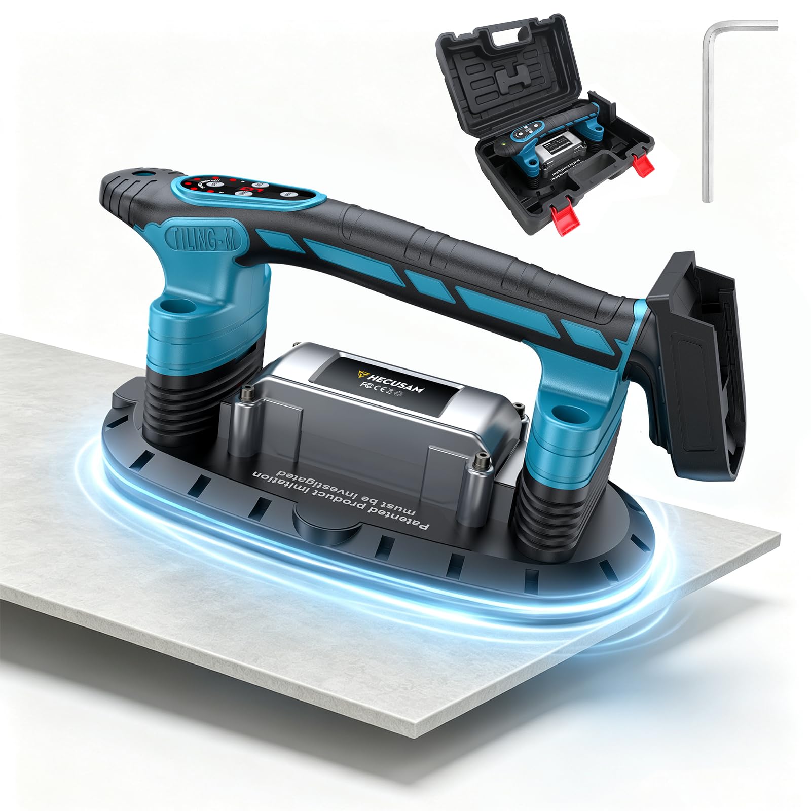 Akku Saugheber Kompatibel mit Makita-Akkus, Tragkraft Max 500KG, 28.5cm Fliesenrüttler mit 9 Einstellstufen & LCD-Anzeige, für Fliesen/Glas/Marmor/Terrassenplatten(Ohne Batterie)