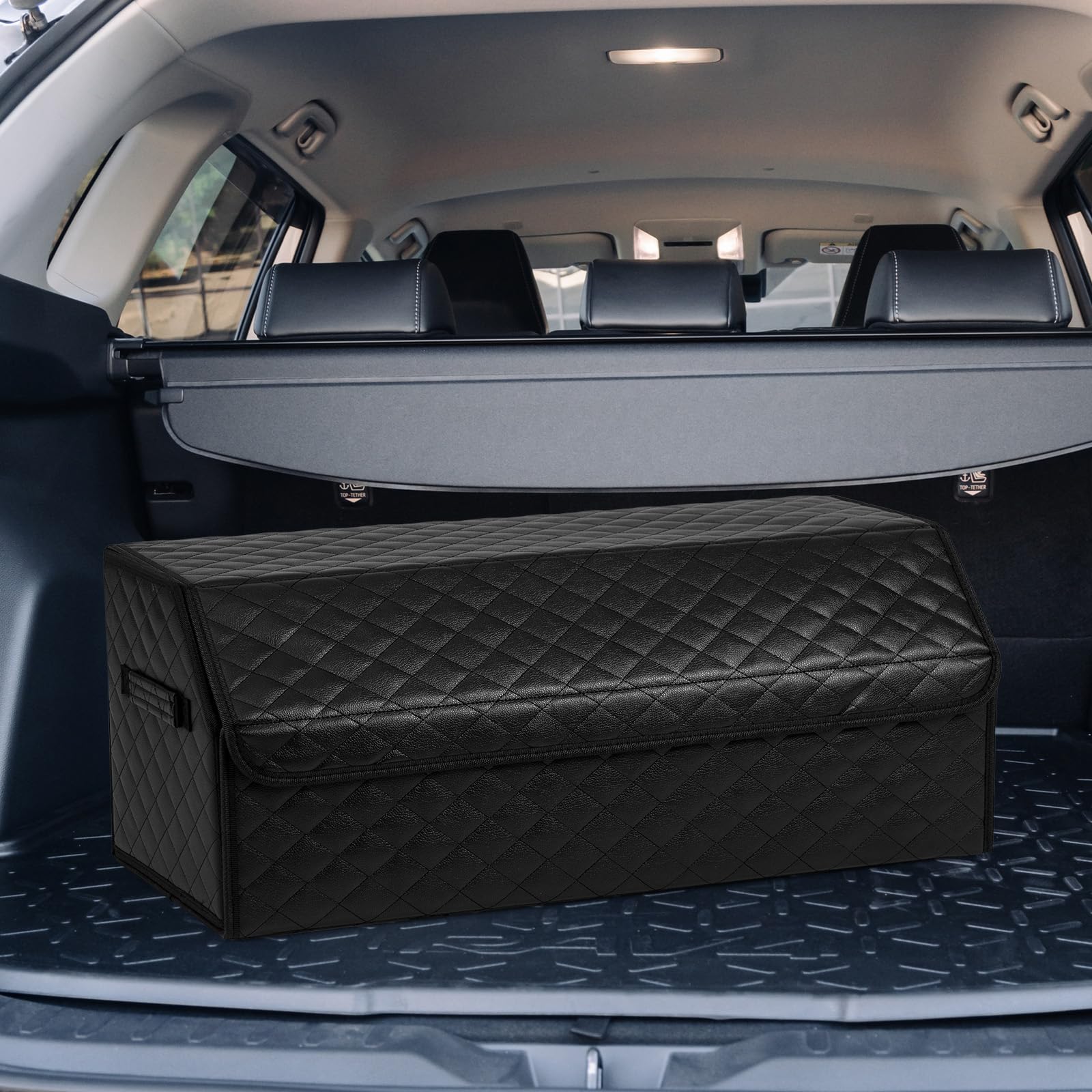 COSTWAY Organizer do bagażnika samochodowego z pokrywą, 51 l, składany, do SUV, limuzyna, pudełko do przechowywania ze zdejmowaną ścianką działową i uchwytami, torba do bagażnika na kemping, do domu