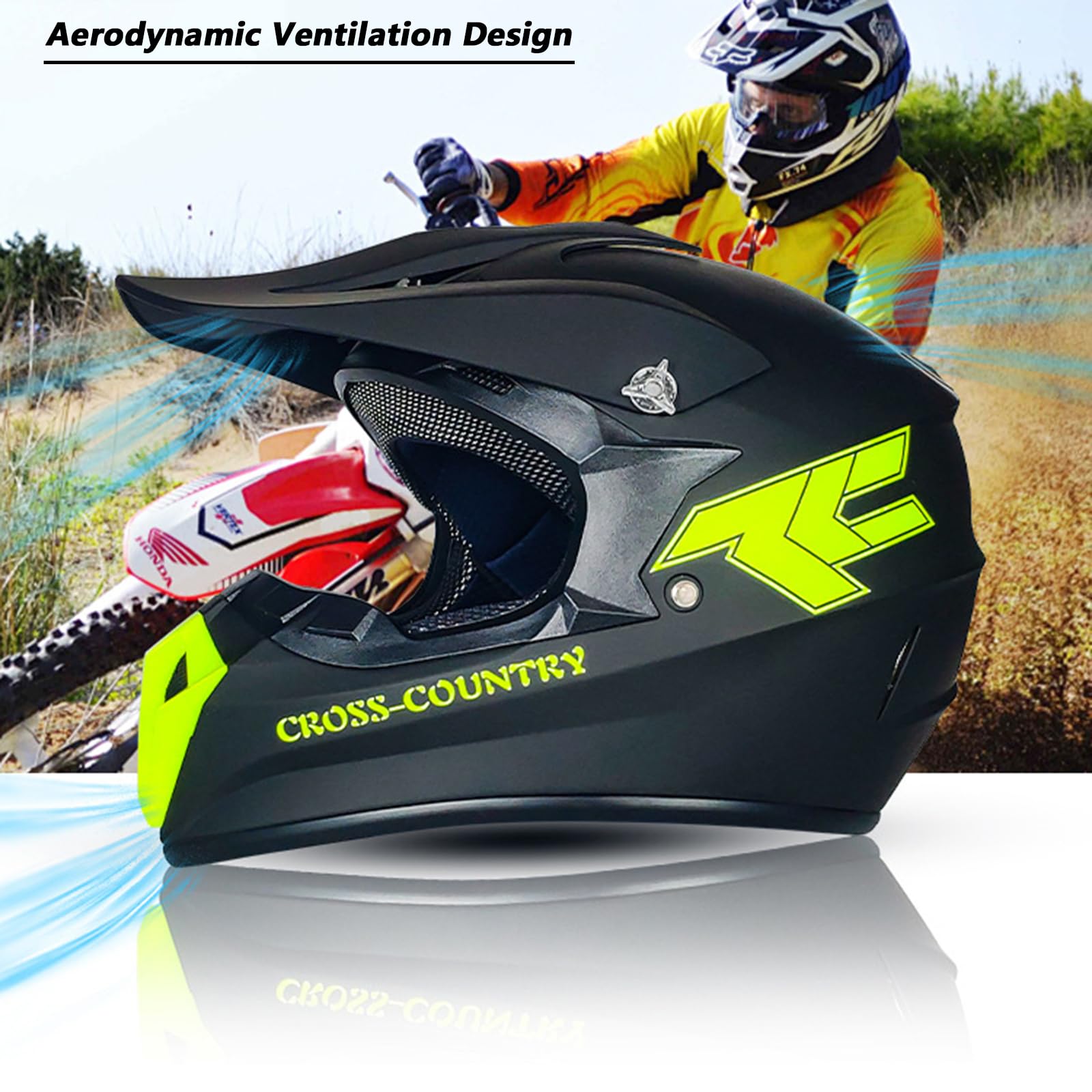 Cascos de Motocross con Gafas máscara y Guantes homologados por el Dot Casco Integral para Motocicleta Todoterreno para niños y jóvenes para ATV MTB BMX Descenso Quad Enduro Carreras