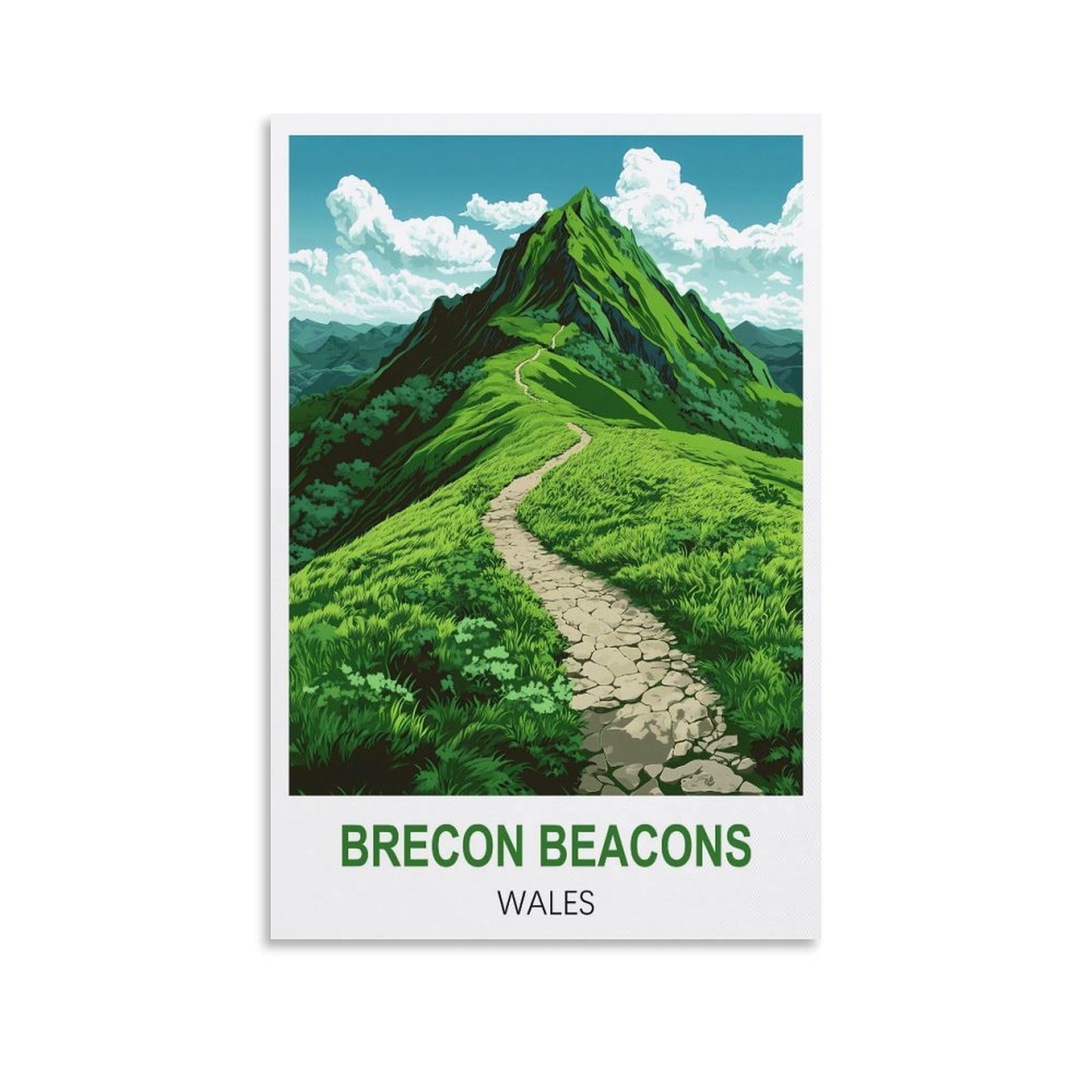 Fjiwecwsq Unframe-Style Brecon Beacons Wales Vintage Travel Poster 16X24inch(40X60cm) Canvas Wall Art Painting Prints