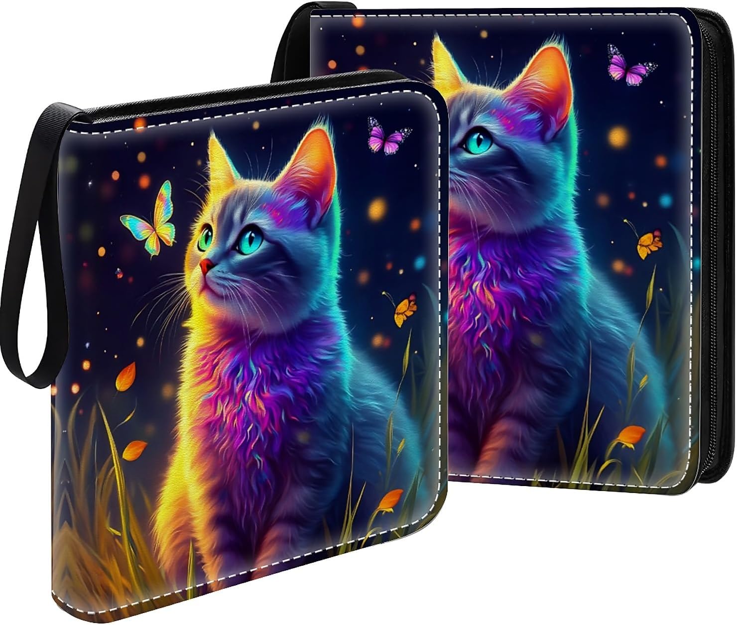 Card Binder 900 Pockets, 50 Sleeves Large Binder Trading Cards Holder 9 Pocket, Storage Organizer, Album Folder Case Protector Collector Gift Colorful Cute Cat Butterfly image 2