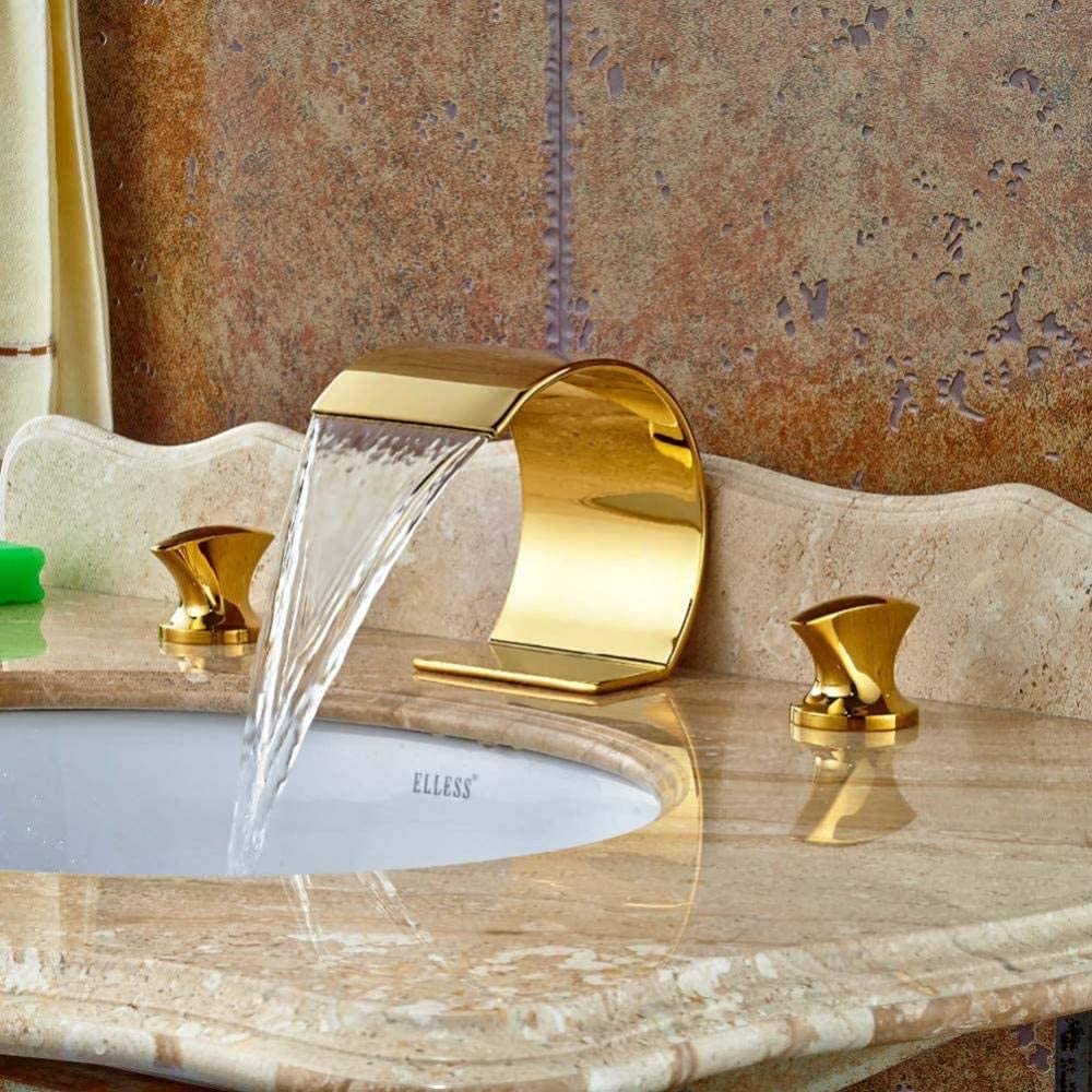 Robinet de lavabo cascade doré à deux poignées pour mitigeur de salle de bain