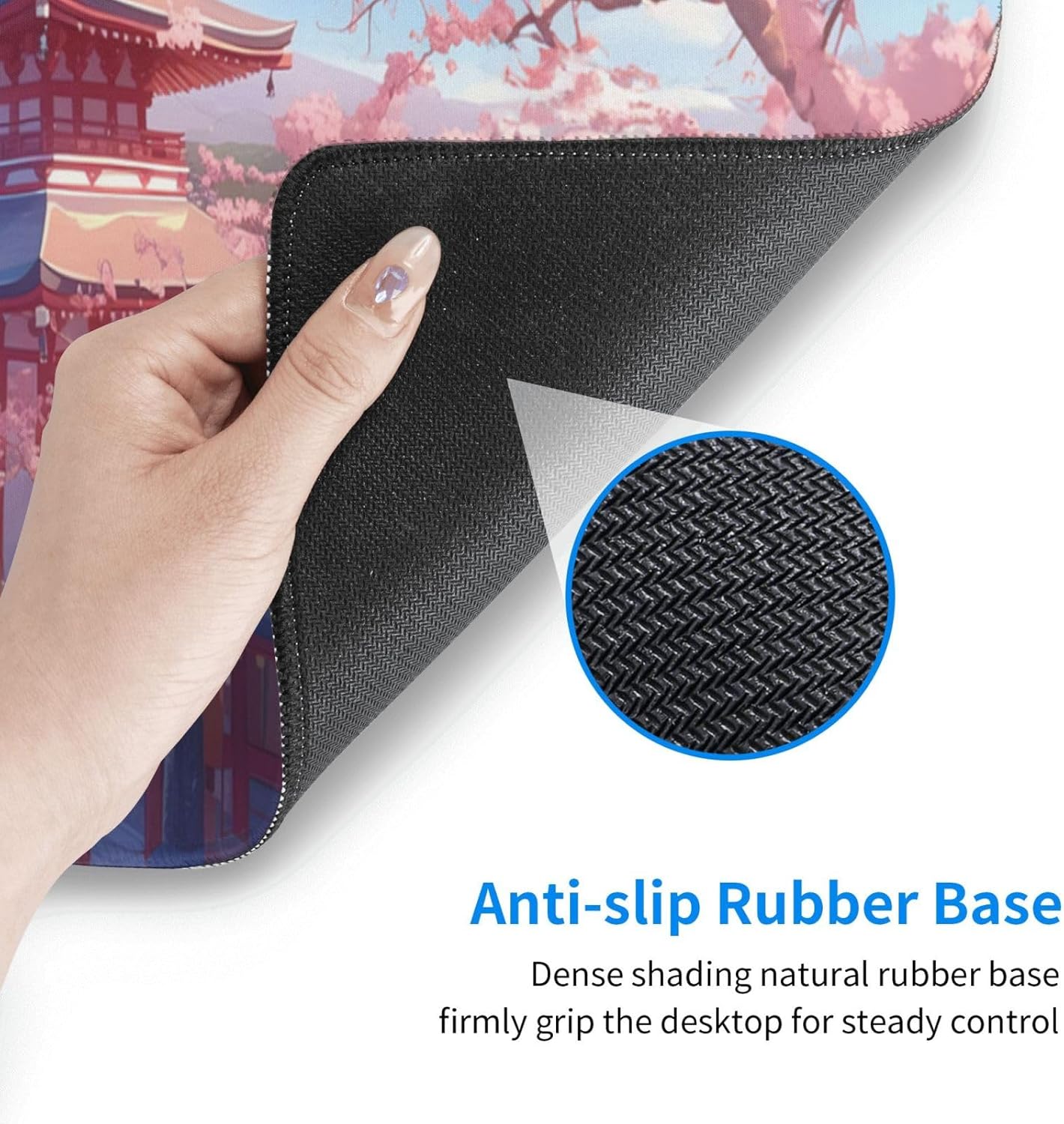 Pink Cherry Blossoms Large Mousepad 31.5×12in with Japanese Mount Fuji Pattern Extended Gaming Mouse Pad Mouse Mat Large Desk Mat Pad Keyboard Mousepad with Non-Slip Base Mouse Pads for Desk