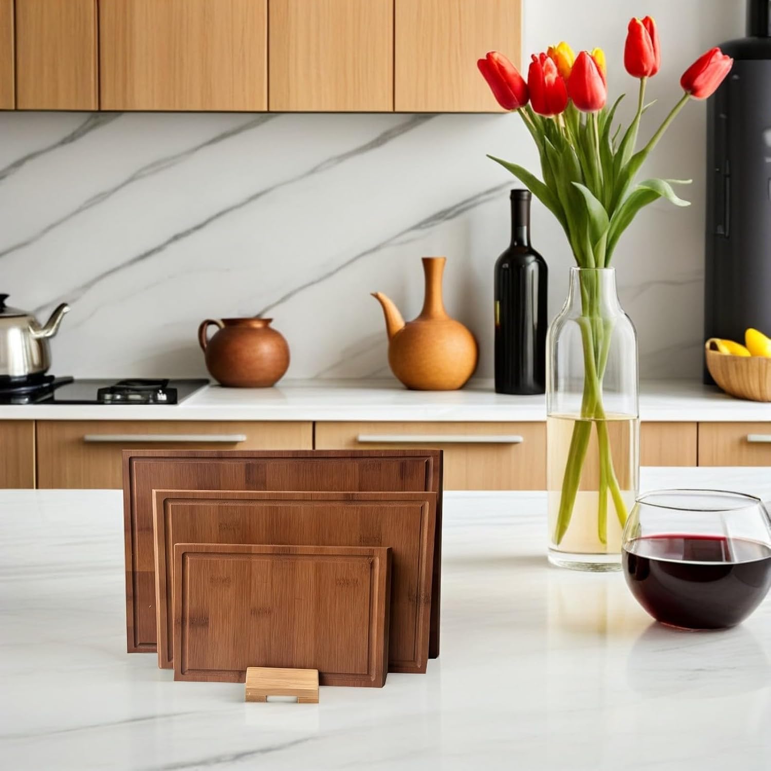 Square Chopping Board Rack with Self Draining Base for Kitchen