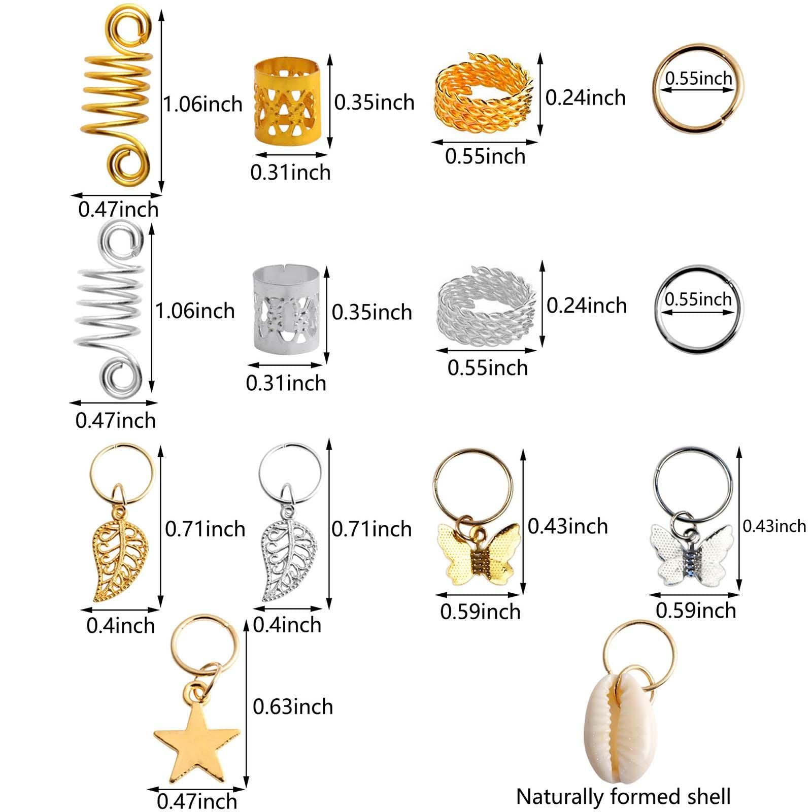 Zestaw 5 140 sztuk koralików do zaplatania włosów, metalowe, do bransoletki, włosów, DIY, ozdoby do włosów, 140 szt., złote i srebrne