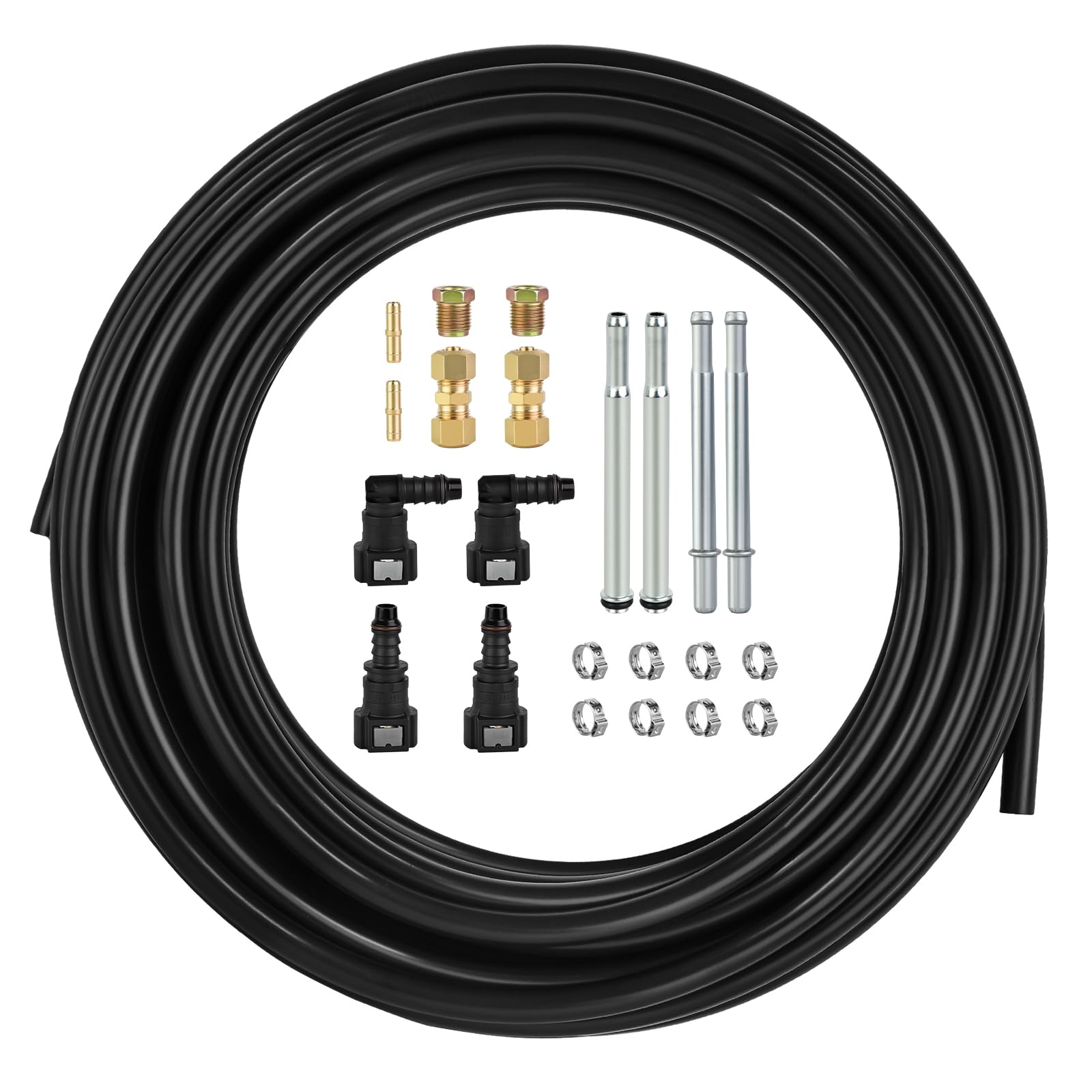 MuHize 5/16' Fuel Line Kit (25 Feet) - Upgraded Nylon Tubing + Steel Fittings