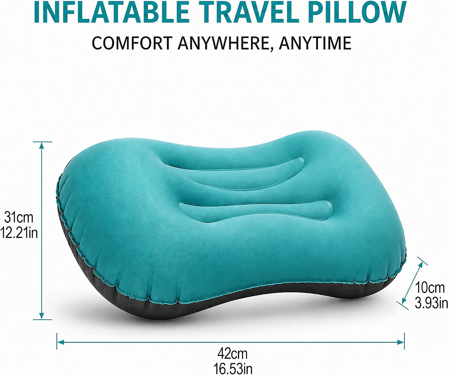Inflatable Camping Pillow, Ultralight Travel Pillow with Storage Bag for Neck Lumbar Support, Compact Comfortable Inflating Pillow for Camping, Hiking, Backpacking, Outdoor (Peacock Blue) image 2