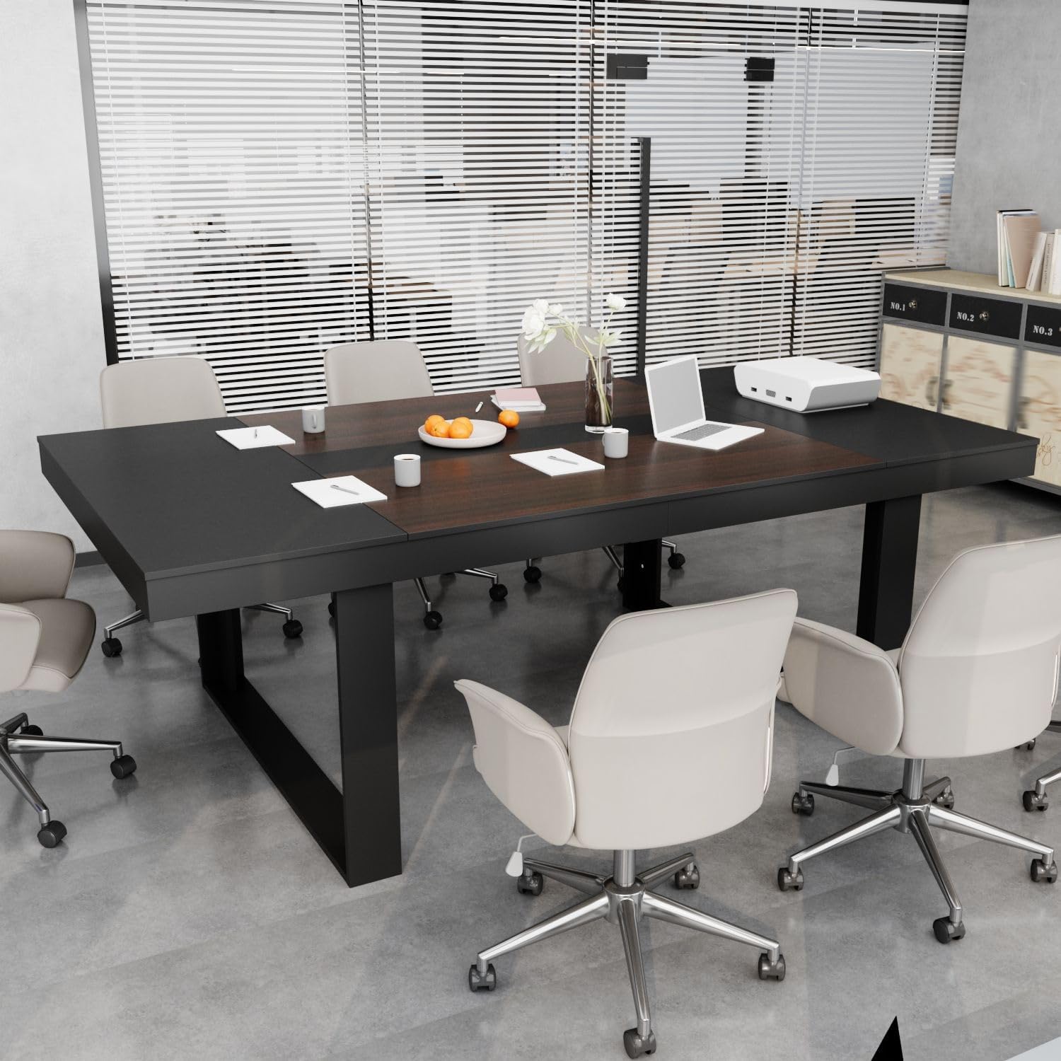 Lovinouse 86.6" Wide Computer Conference Table, Large Simple Executive Work Desk, Long Meeting Computer Office Desk, Modern Rectangular Conference Writing Table for Office, Black Walnut Color