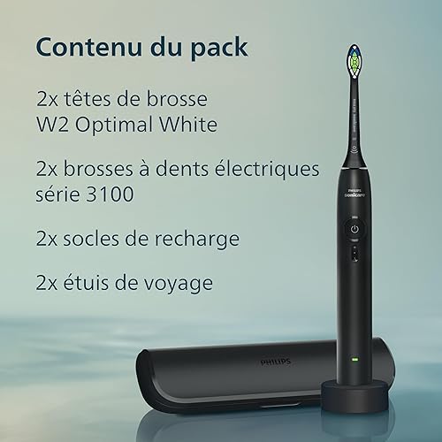 Philips Sonicare 3100 Series Electric Toothbrush - Sonic Toothbrush, Pressure Sensor, 3 Intensities, EasyStart, SmarTimer, 14-Day Runtime, Travel Case, Black & Light Pink, 2 Pack, HX4072/42, [New] - 9